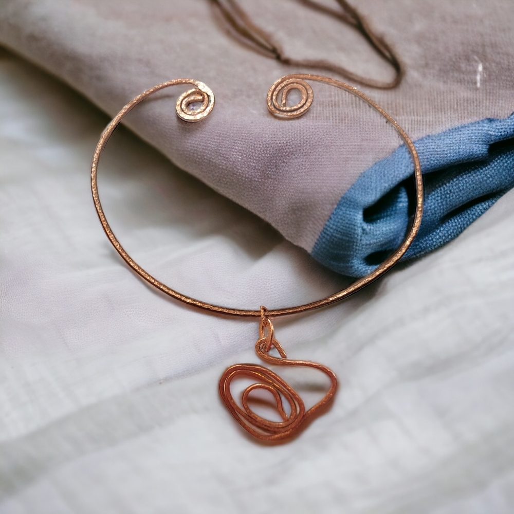 Orchid & Vine Artisan Hammered Copper Wire Necklace Handmade